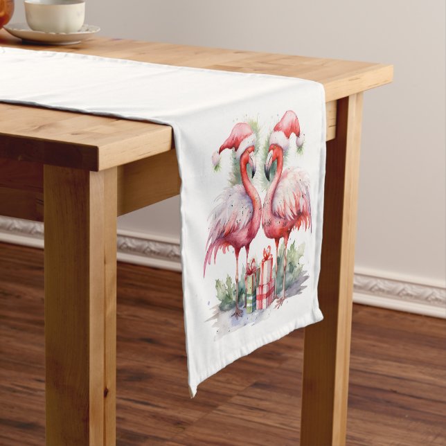Merry Christmas Pink Flamingos Short Table Runner (In Situ)