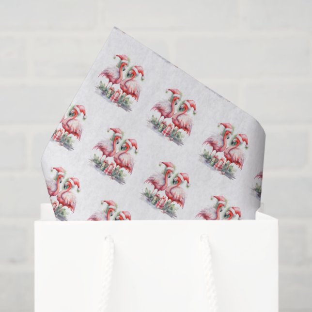 Merry Christmas Pink Flamingos Tissue Paper (Gift Bag)