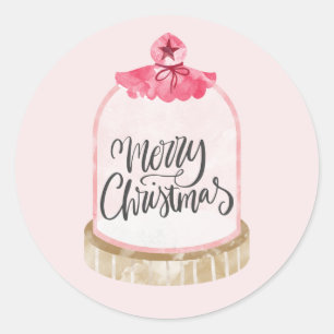 Merry Christmas Pink Glass Dome Classic Round Sticker