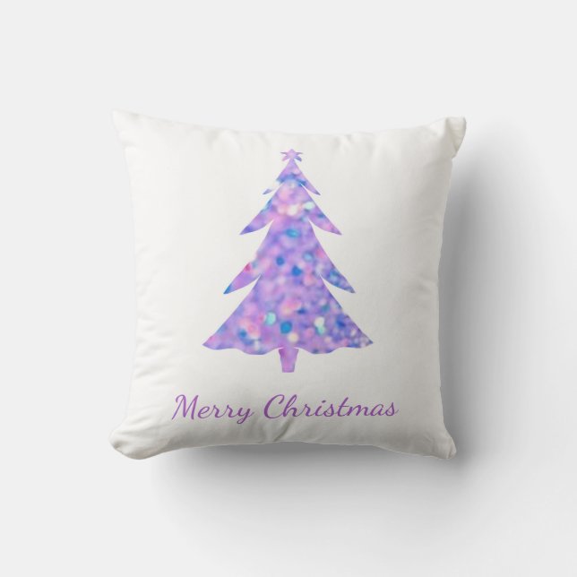 Merry Christmas, Pink glitter Christmas tree Cushion (Front)