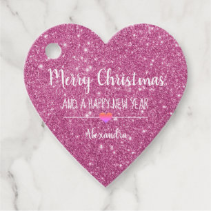 Merry Christmas pink glitter elegant name Favour Tags