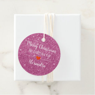 Merry Christmas pink glitter name Favour Tag