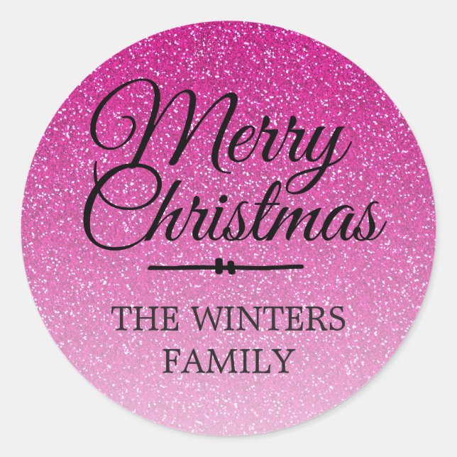 Merry Christmas Pink Glitter Ombre Envelope Seal (Front)