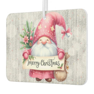 Merry Christmas Pink Gnome Glittery Car Air Freshener