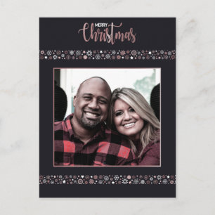 Merry Christmas pink gold snowflake grey Holiday Postcard