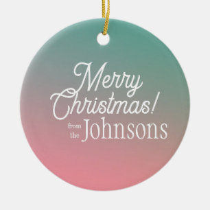 Merry Christmas Pink Green Ombre Ceramic Tree Decoration