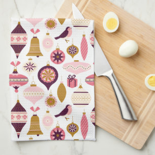 Merry Christmas Pink Holiday Ornaments Tea Towel