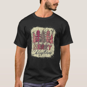 Merry Christmas Pink Leopard Christmas Trees T-Shirt