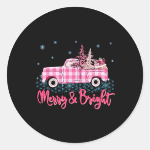 Merry Christmas Pink Leopard Truck Tree Fun Xmas P Classic Round Sticker