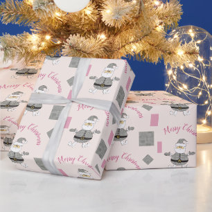 Merry Christmas Pink Modern Santa Wrapping Paper