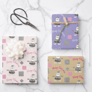 Merry Christmas Pink Modern Santa Wrapping Paper Sheet