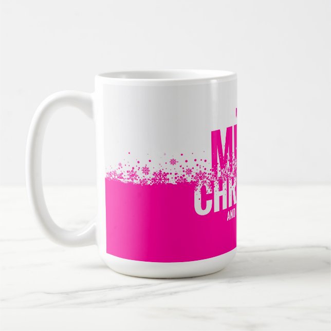 Merry Christmas Pink Mug – Chic Festive Style (Left)