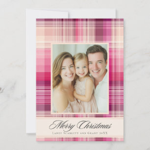 Merry Christmas pink plaid holiday design Card