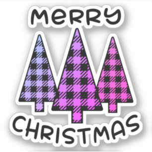 Merry Christmas Pink Purple Plaid Christmas Trees