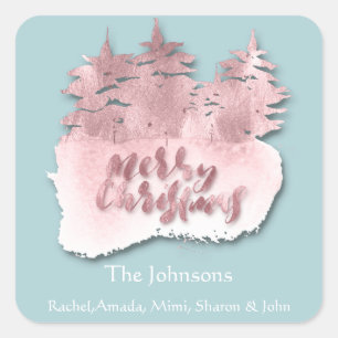 Merry Christmas Pink Rose Blush Holidays Name 3D Square Sticker