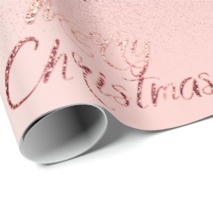 Merry Christmas Pink Rose Glitter Blush Script Lux Wrapping Paper