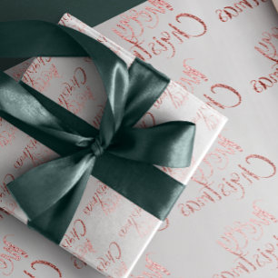 Merry Christmas Pink Rose Gold Glitter Blush Grey Wrapping Paper
