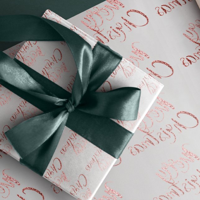 Merry Christmas Pink Rose Gold Glitter Blush Grey Wrapping Paper (Merry Christmas Pink Rose Gold Glitter Blush Gray Wrapping Paper)