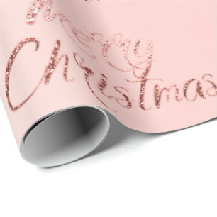 Merry Christmas Pink Rose Gold Glitter Blush Scrip Wrapping Paper