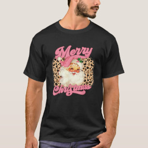 Merry Christmas Pink Santa Claus Leopard Print Wom T-Shirt