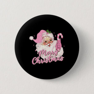 Merry Christmas Pink Santa Claus Vintage Retro Xma 6 Cm Round Badge