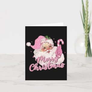 Merry Christmas Pink Santa Claus Vintage Retro Xma Card