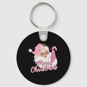 Merry Christmas Pink Santa Claus Vintage Retro Xma Key Ring