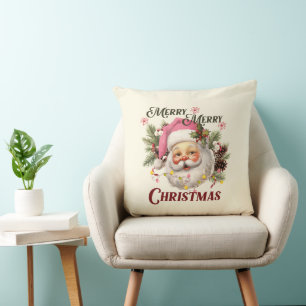 Merry Christmas - Pink Santa Cushion