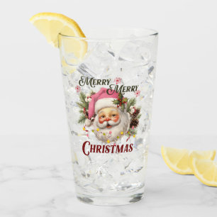 Merry Christmas - Pink Santa Glass