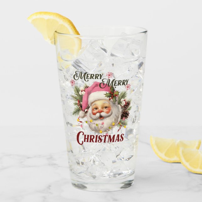 Merry Christmas - Pink Santa Glass (Front Ice)
