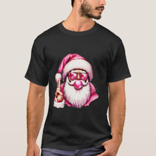 Merry Christmas Pink Santa Hat Xmas Santa Blowing T-Shirt