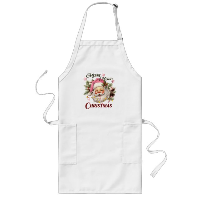 Merry Christmas - Pink Santa Long Apron (Front)