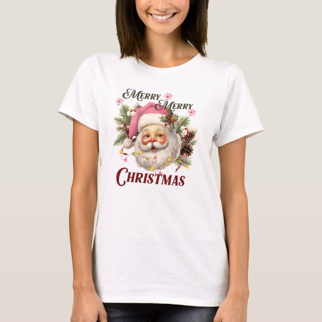 Merry Christmas - Pink Santa T-Shirt (Front)
