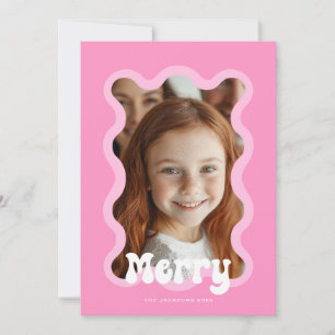 Merry Christmas Pink Scallop Wave Holiday Design Card