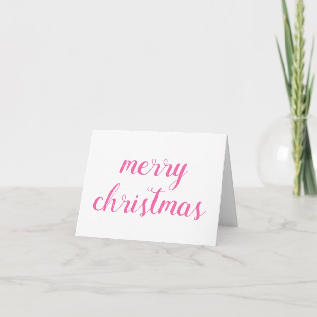 Merry Christmas Pink Script Holiday Card (Front)