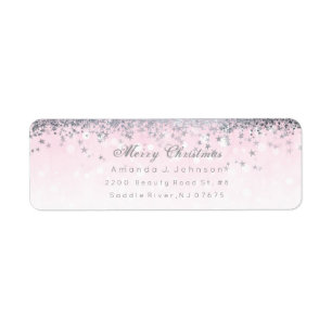 Merry Christmas Pink Silver Stars Snow Confetti