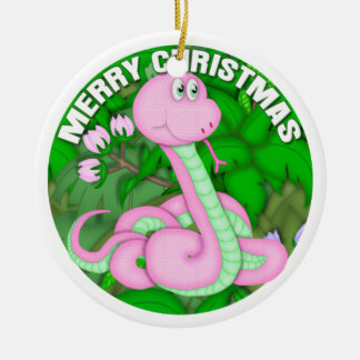Merry Christmas Pink Snake Ceramic Tree Decoration