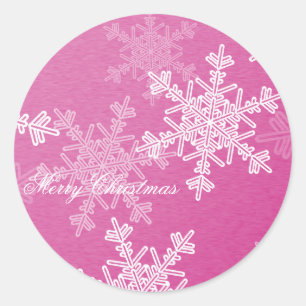 Merry Christmas Pink Snowflake Minimalist Script Classic Round Sticker