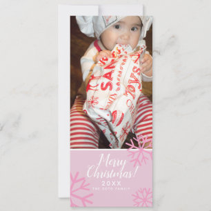 Merry Christmas Pink SnowFlakes Baby Photo Holiday Card