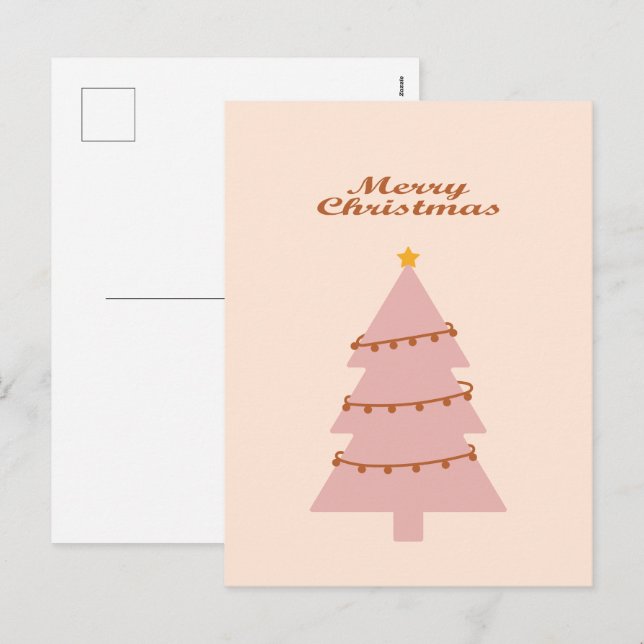 Merry christmas pink tree holiday postcard (Front/Back)