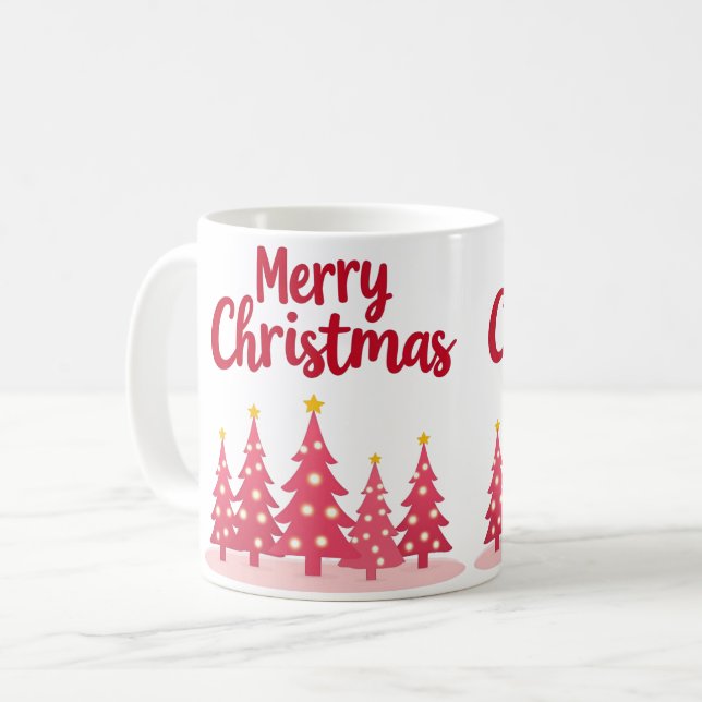 Merry Christmas Pink Trees Festive Mug (Front Left)