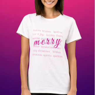 Merry Christmas pink typography girl's T-Shirt