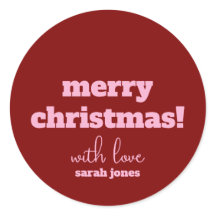 Merry Christmas Pink Typography Retro Stickers