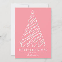 Merry Christmas Pink White Scribble Tree