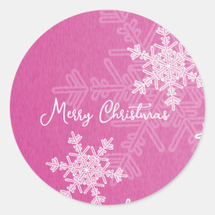 Merry Christmas Pink White Snowflake Minimalist  Classic Round Sticker