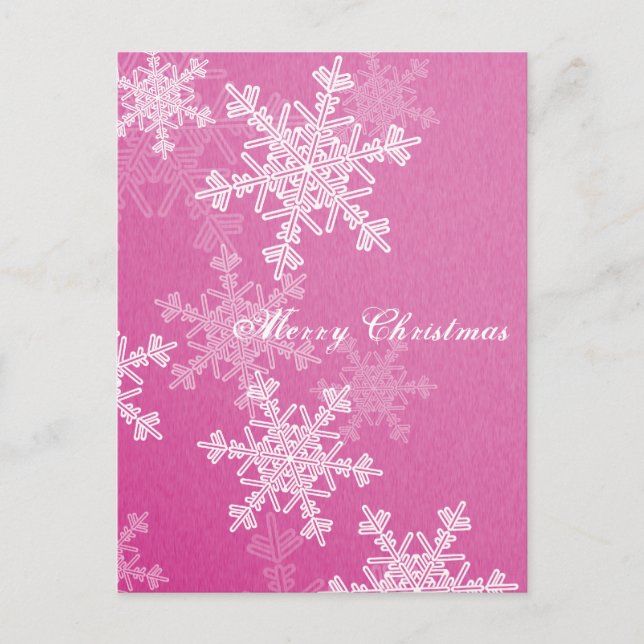 Merry Christmas Pink White Snowflakes Minimalist Holiday Postcard (Front)