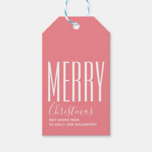Merry Christmas Pink White Typography Gift Tags