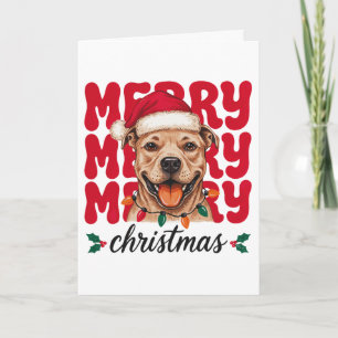 Merry Christmas Pit Bull Dog Smiling Santa Hat Card