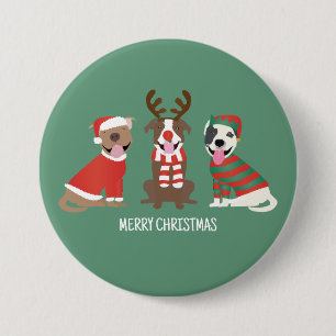 Merry Christmas Pit Bull Dogs 7.5 Cm Round Badge