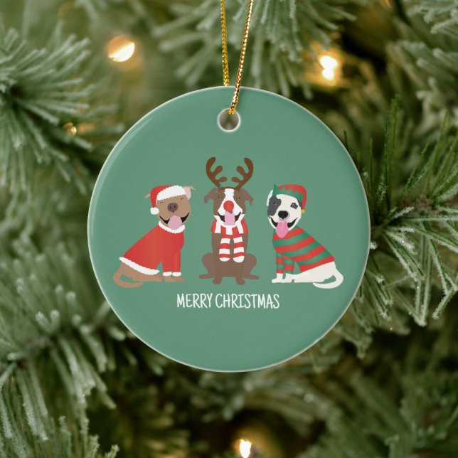 Merry Christmas Pit Bull Dogs Ceramic Tree Decoration (Tree)